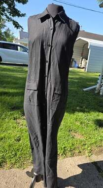 Address Maggy Linen Blend Maxi Shirt Dress Full Button Front Black Size 12 NWT